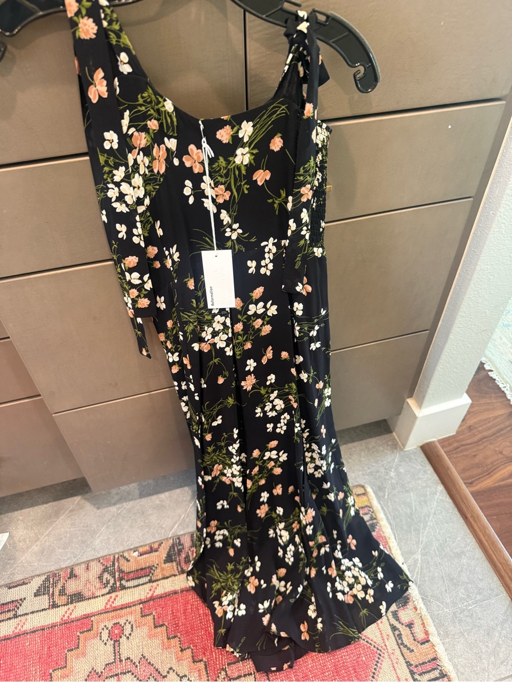 NWT Reformation Black Maxi Skirt with Pink & White Floral Print - Picture 2 of 4